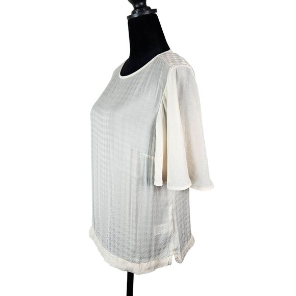 A New Day Womens Size XS Houndstooth Sheer Blouse Flutter Sleeves Casual Career - Picture 3 of 9